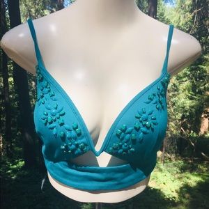 Bebe  beaded camisole bra top in aqua green /blue embellished corset top,HPx2